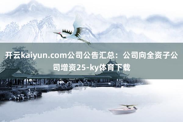 开云kaiyun.com公司公告汇总：公司向全资子公司增资25-ky体育下载